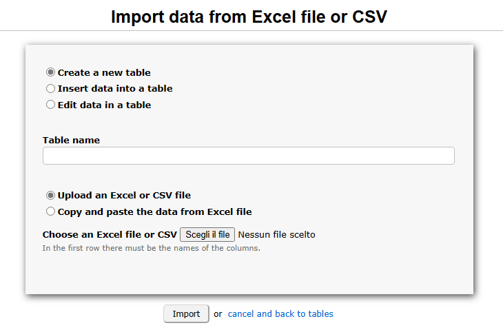 Import from Excel